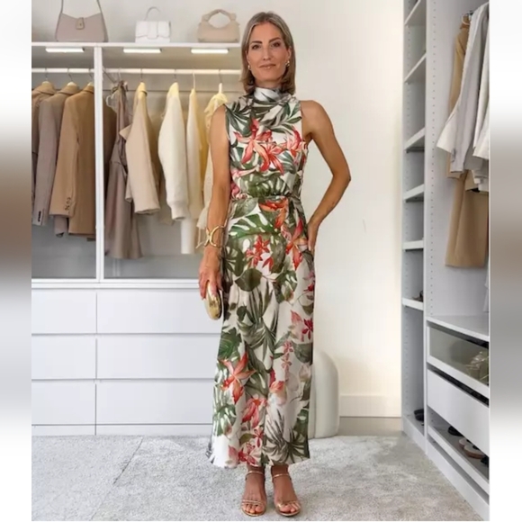 ZARA TROPICAL PRINT MIDI DRESS SIZE S - Picture 5 of 13